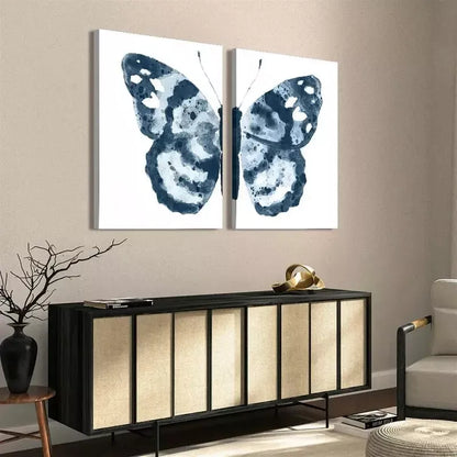 2pcs Painting, Abstract Wings Art Geometric Butterfly Blue Spots Canvas Framed 50x75cm - High Quality Print 100% Australian Made Wall Canvas Ready to Hang - Bella Home Decor