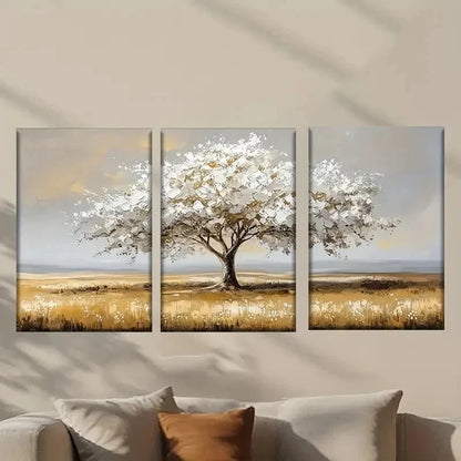 3pcs Abstract Painting of a Tree in a Field Wall Art Set Canvas Framed 40x60cm - High Quality Print 100% Australian Made Wall Canvas Ready to Hang