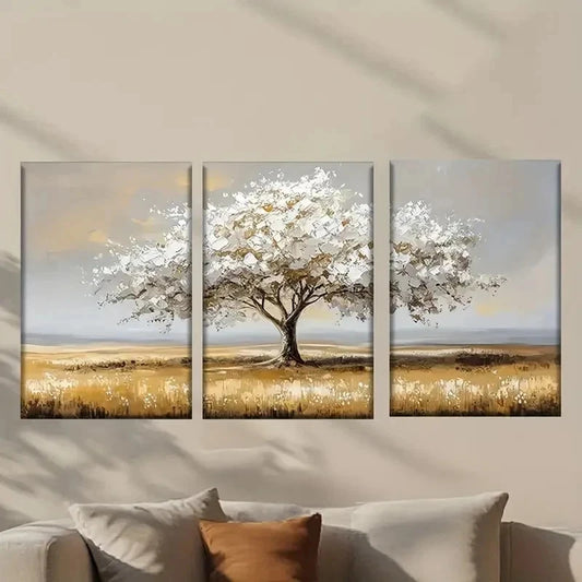 3pcs Abstract Painting of a Tree in a Field Wall Art Set Canvas Framed 40x60cm - High Quality Print 100% Australian Made Wall Canvas Ready to Hang