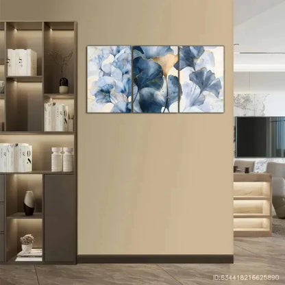 3pcs Modern Abstract Art Wall Decor Blue Leaf Metal Print Ready to Hang Art