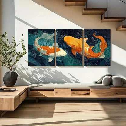 3pcs Koi Fish Vibrant Ocean Waves Design Metal Print Ready to Hang Art
