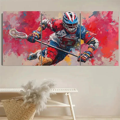 3pcs American Lacrosse Boy Man Sport Art Wall Art Set Canvas Framed 40x60cm - High Quality Print 100% Australian Made Wall Canvas Ready to Hang