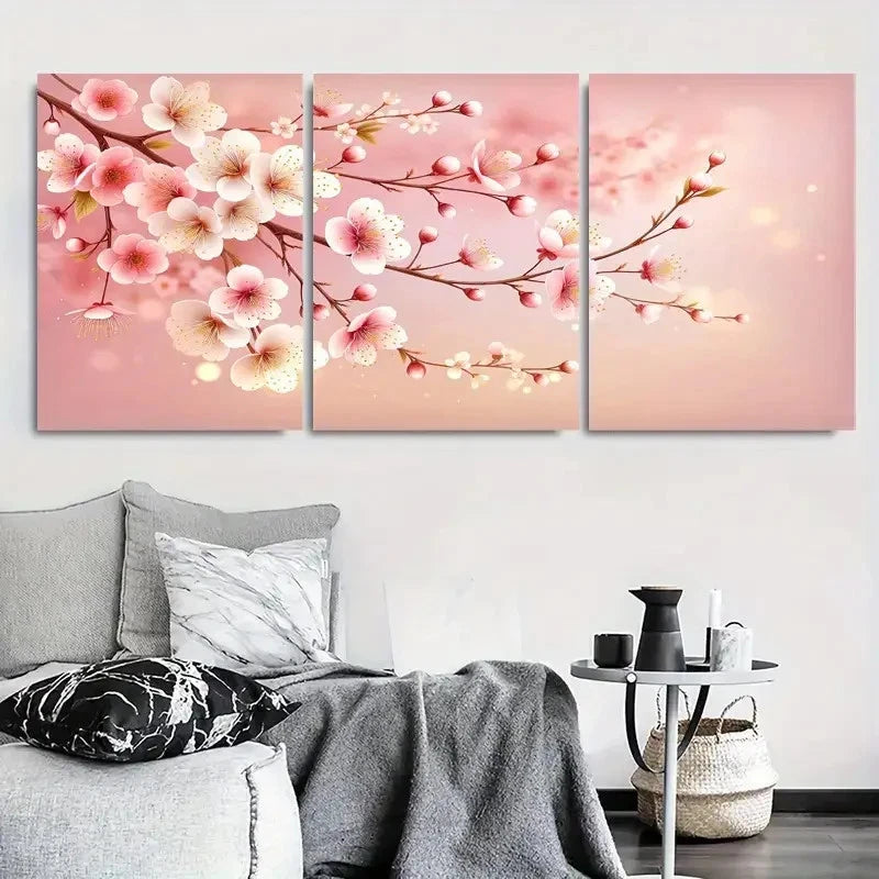 3pcs Spring Pink Cherry Blossom Wall Art Set Canvas Framed 40x60cm - High Quality Print 100% Australian Made Wall Canvas Ready to Hang