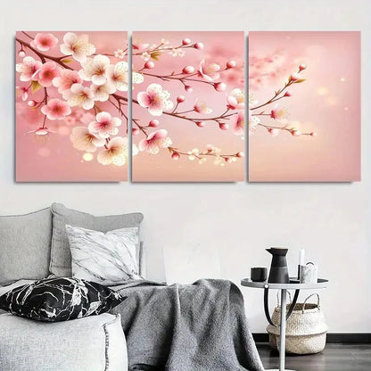 3pcs Spring Pink Cherry Blossom Wall Art Set Canvas Framed 40x60cm - High Quality Print 100% Australian Made Wall Canvas Ready to Hang