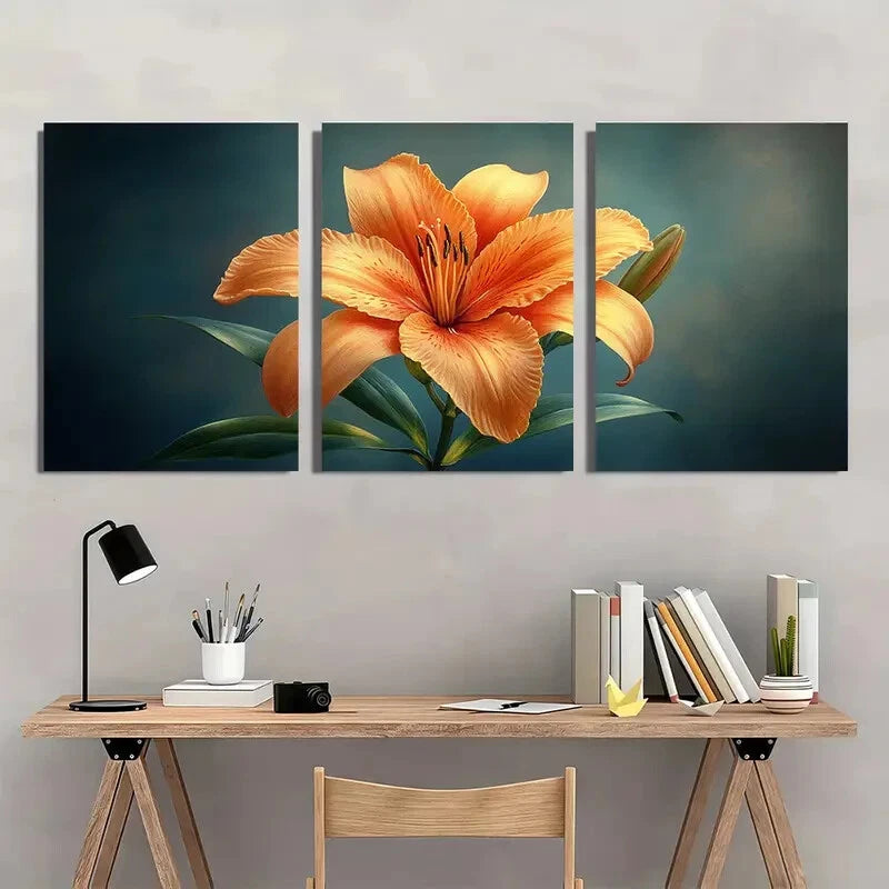 3pcs Daylily Flower Painting Print Vintage Style Metal Print Ready to Hang Art
