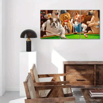 3pcs Dog Playing Billiards Animal Portrai Wall Art Metal Print Ready to Hang Art