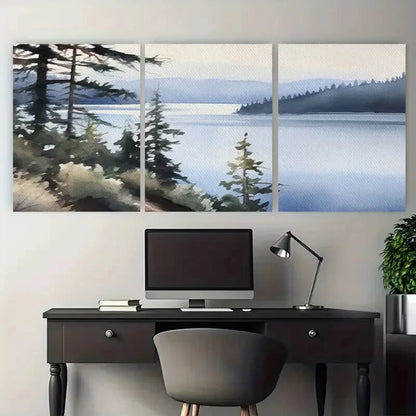 3pcs Lake Nature Water Trees River Illustration Metal Print Ready to Hang Art