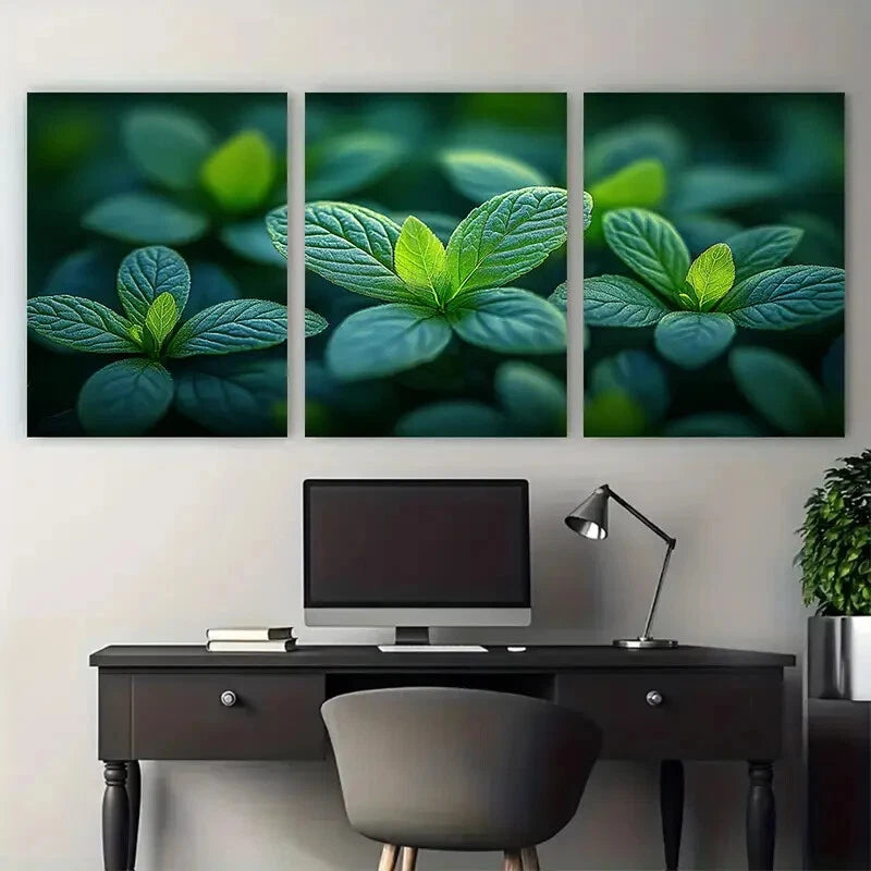 3pcs Bright Green Foliage Nature Photography Metal Print Ready to Hang Art