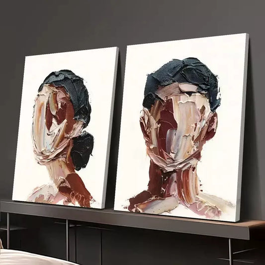 2pcs Painting, Man And Woman Portraits, Abstract Figure Oil Canvas Framed 50x75cm - High Quality Print 100% Australian Made Wall Canvas Ready to Hang