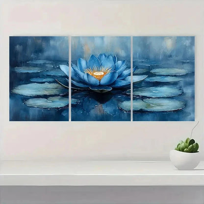 3pcs Blue Lotus Flower Serene Watercolor Metal Print Ready to Hang Art