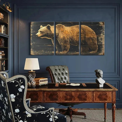 3pcs Bear Wood Texture Natural Scene Animal Metal Print Ready to Hang Art