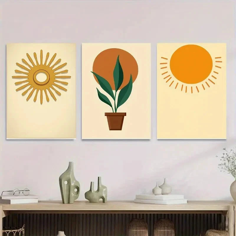 3pcs Sunny Botanical Modern Minimalist Metal Print Ready to Hang Art