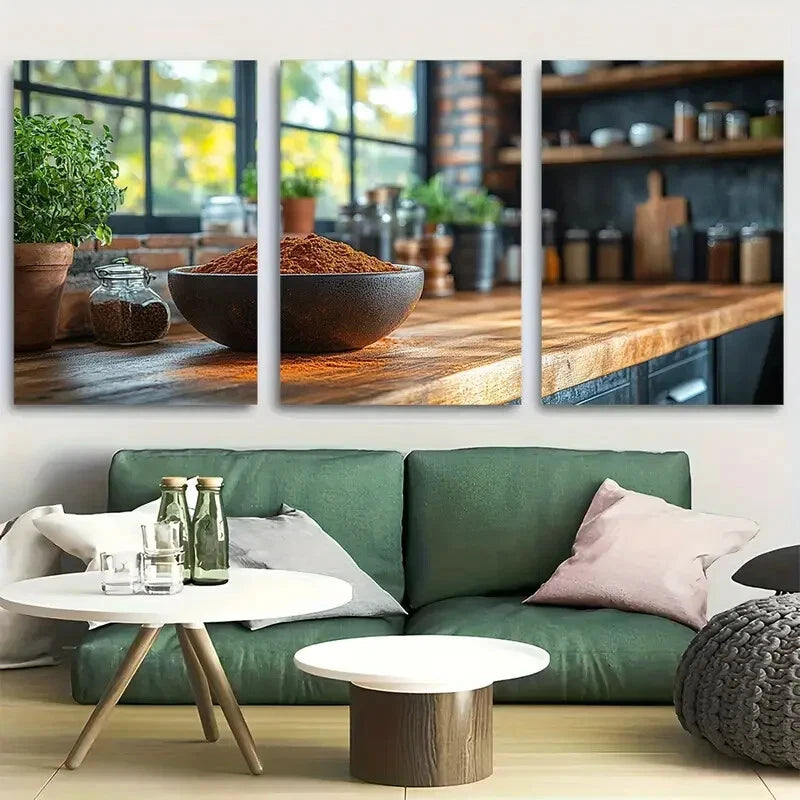 3pcs Rustic Spice Kitchen Culinary Metal Print Ready to Hang Art