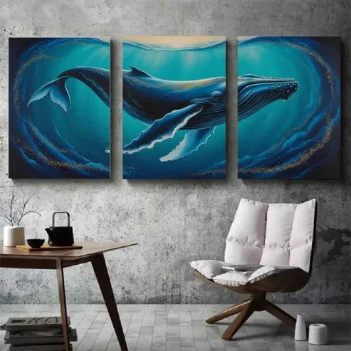3pcs Blue Whale Canvas Wall Art Canvas Unframed - High Quality Print 100% Australian Made Wall Canvas