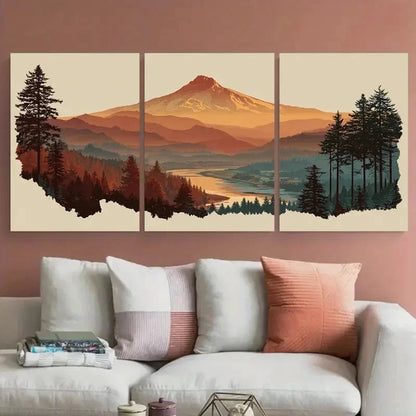 3pcs Oregon Landscapes Travel Illustration Wall Art Set Canvas Framed 50x70cm - High Quality Print 100% Australian Made Wall Canvas Ready to Hang