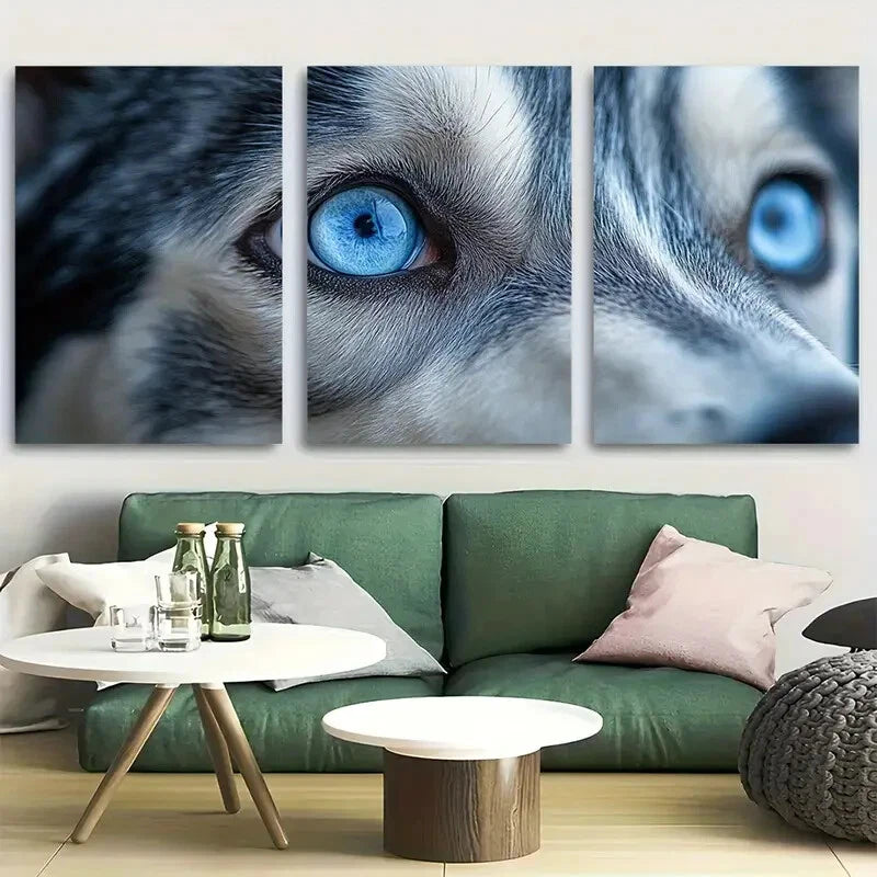 3pcs Blue Eye Husky Dog Closeup Metal Print Ready to Hang Art