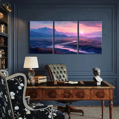 3pcs Sunset Landscape Mountain View River Flow Metal Print Ready to Hang Art