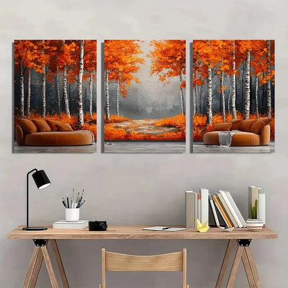 3pcs Vibrant Orange & Golden Leaves Wall Art Set Canvas Framed 40x60cm - High Quality Print 100% Australian Made Wall Canvas Ready to Hang
