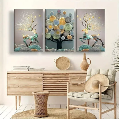 3pcs Abstract Chinese Feng Shui Golden Rich Tree Canvas Framed 40x60cm - High Quality Print 100% Australian Made Wall Canvas Ready to Hang