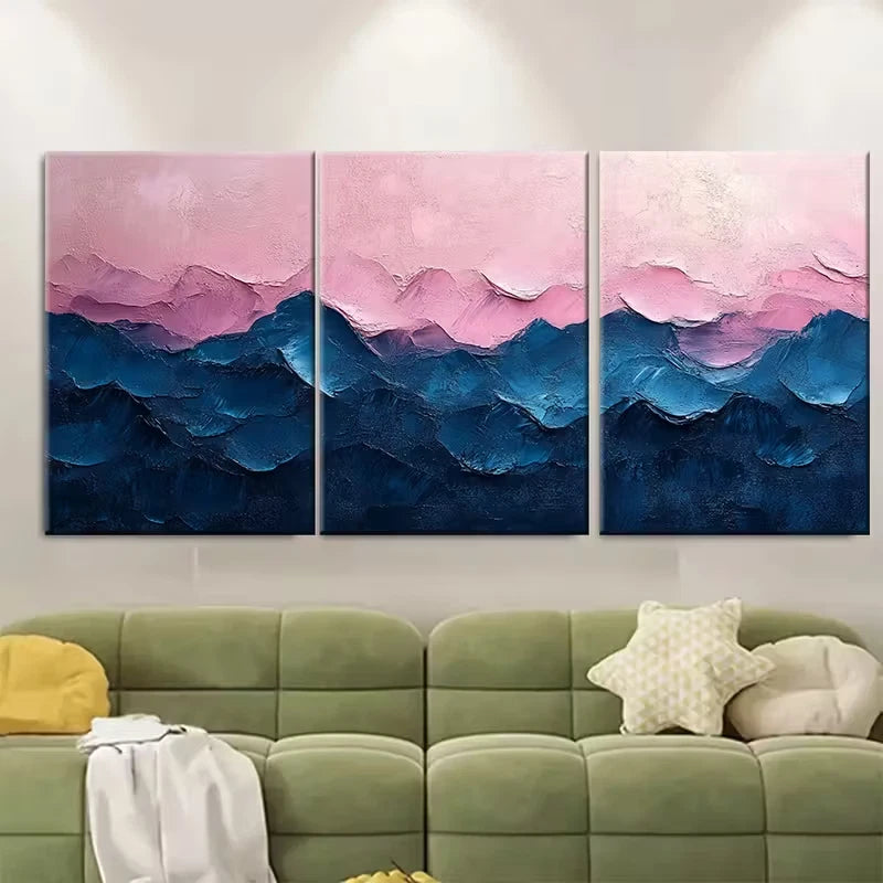 3pcs Navy Blue and Blush Pink Minimalist Metal Print Ready to Hang Art
