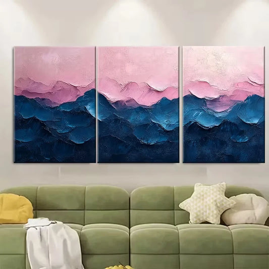 3pcs Navy Blue and Blush Pink Minimalist Metal Print Ready to Hang Art