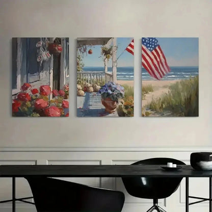 3pcs Patriotic American Flag Oil Painting Metal Print Ready to Hang Art