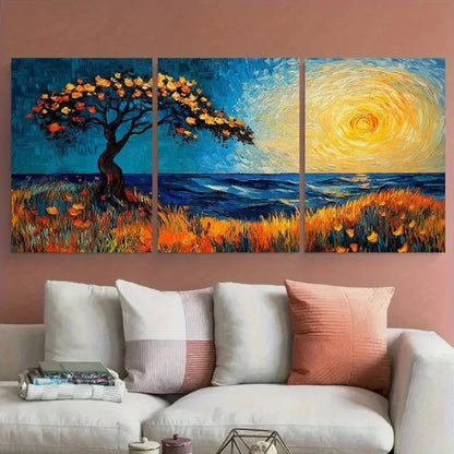 3pcs Western Vintage Retro Sunset Midcentury Metal Print Ready to Hang Art