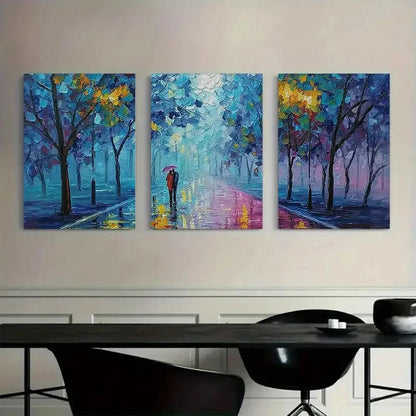 3pcs Abstract Cityscape with Golden & Teal Accents Metal Print Ready to Hang Art