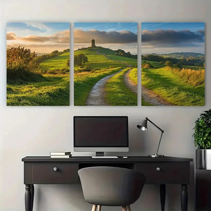 3pcs Somerset Levels Mendip Hills Glastonbury Tor Metal Print Ready to Hang Art