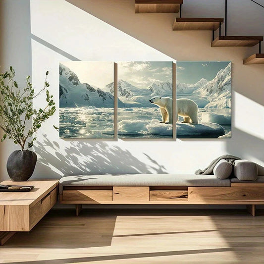 3pcs Polar Bear & Snowy Mountain Metal Print Ready to Hang Art