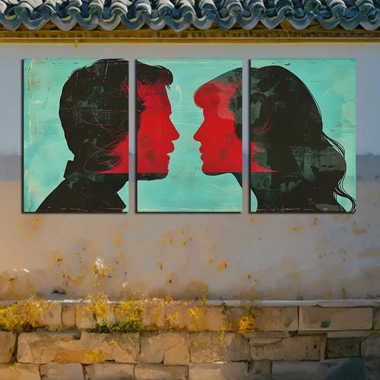 3pcs Men and Women facing each other Illustration Metal Print Ready to Hang Art