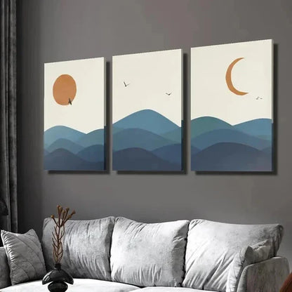 3pcs Birds Sunset Moon & Mountain Landscape Wall Art Set Canvas Unframed - High Quality Print 100% Australian Made Wall Canvas