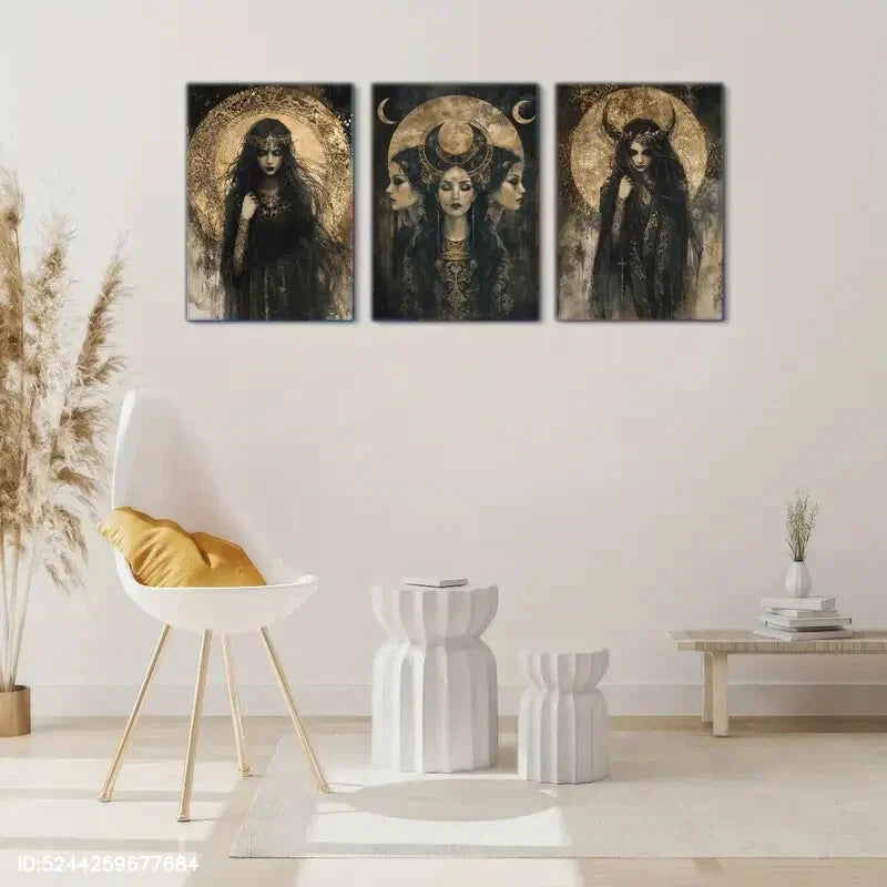 3pcs Pagan Witch Mural, Beautiful Magic Print Metal Print Ready to Hang Art