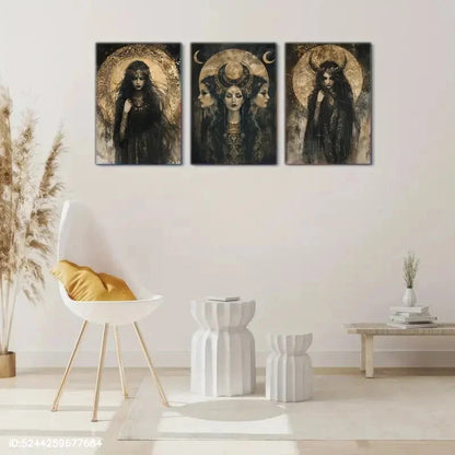 3pcs Pagan Witch Mural, Beautiful Magic Print Metal Print Ready to Hang Art