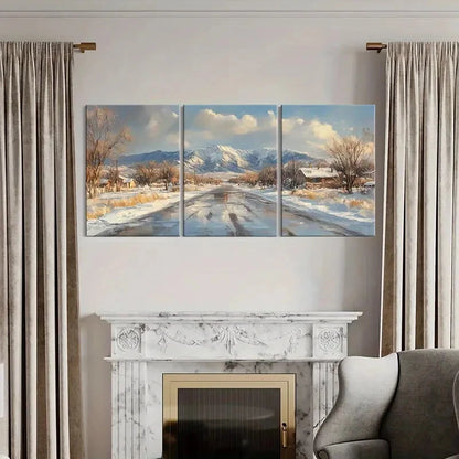 3pcs Snowy Landscape Mountain Range Winter Scene Metal Print Ready to Hang Art