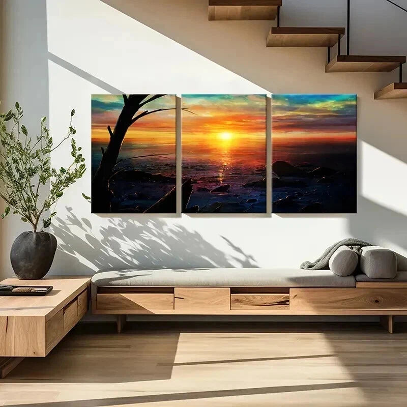 3pcs Vibrant Sunset by the Sea Landscape Wall Art Set Canvas Framed 40x60cm - High Quality Print 100% Australian Made Wall Canvas Ready to Hang