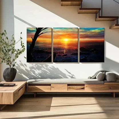 3pcs Vibrant Sunset by the Sea Landscape Wall Art Set Canvas Framed 40x60cm - High Quality Print 100% Australian Made Wall Canvas Ready to Hang