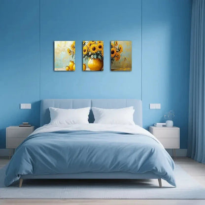 3pcs Sunflower Vibrant Yellow Floral Paintings Metal Print Ready to Hang Art