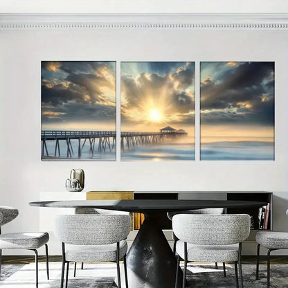 3pcs Serene Coastal Sunrise Wall Art Metal Print Ready to Hang Art