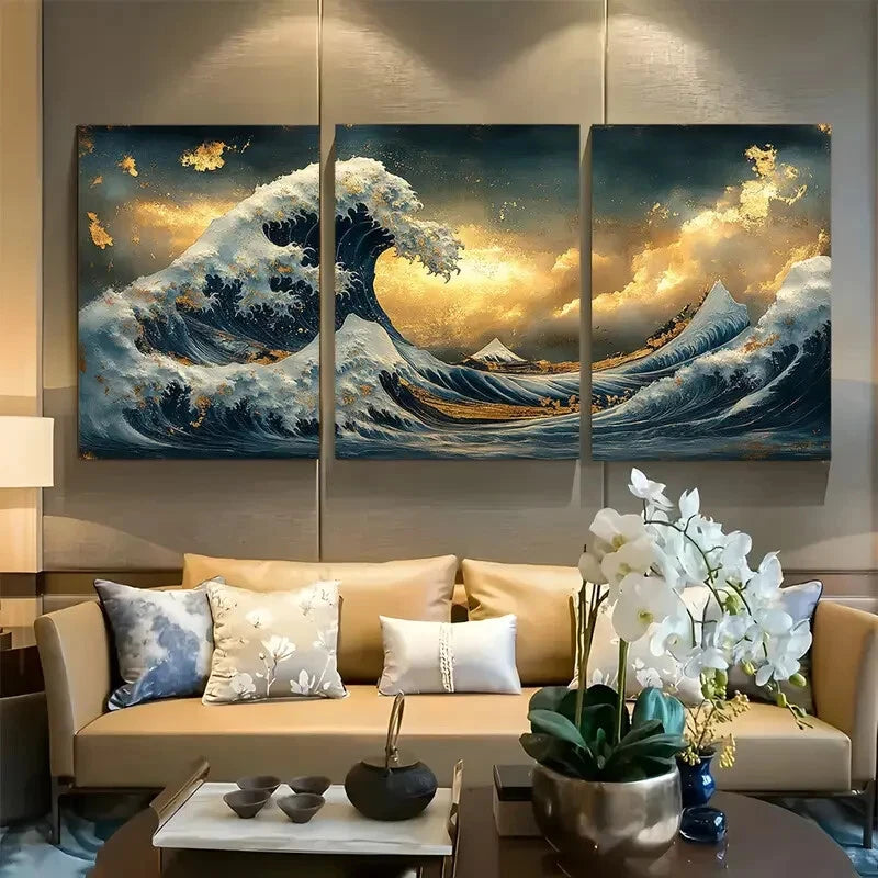 3pcs Surreal Stormy Ocean Wave Metal Print Ready to Hang Art