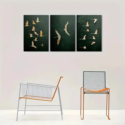 3pcs Flying Birds Painting Set of 3 Panels" Metal Print Ready to Hang Art
