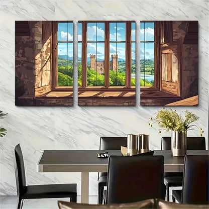 3pcs Window Illustration Welsh Heritage Motifs Metal Print Ready to Hang Art