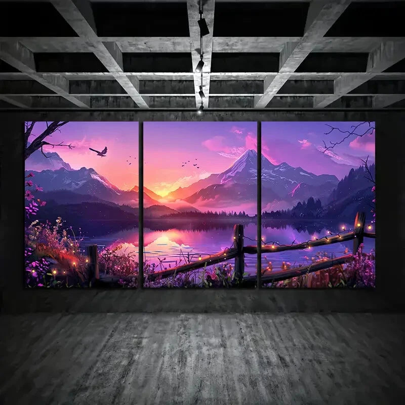 3pcs Purple &amp; Pink Sky Sunset Metal Print Ready to Hang Art