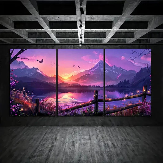 3pcs Purple &amp; Pink Sky Sunset Metal Print Ready to Hang Art