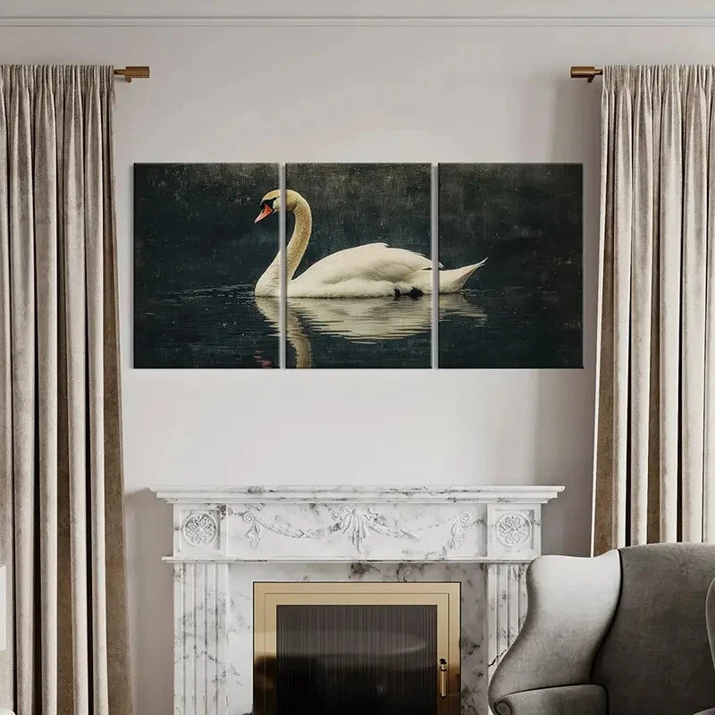 3pcs Elegant Swan Water Reflection Poster Metal Print Ready to Hang Art