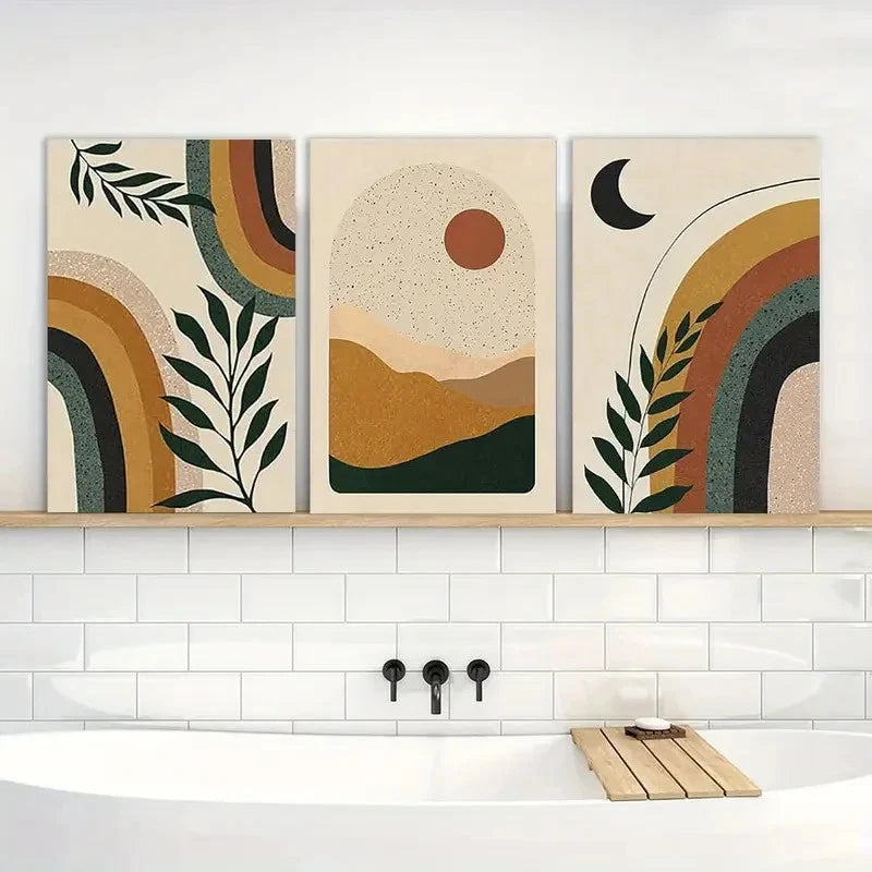 3pcs Vibrant Bohemian Tropical Leaf Metal Print Ready to Hang Art