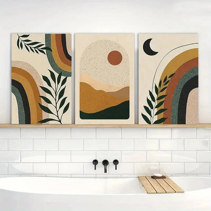 3pcs Vibrant Bohemian Tropical Leaf Metal Print Ready to Hang Art