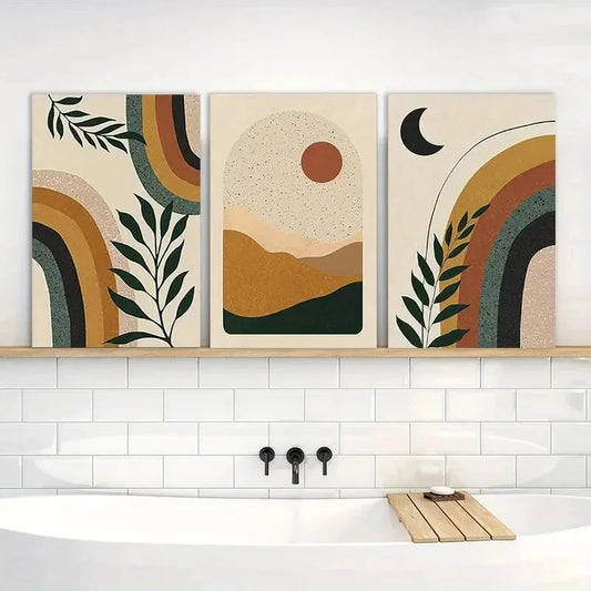 3pcs Vibrant Bohemian Tropical Leaf Metal Print Ready to Hang Art