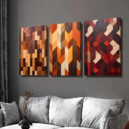 3pcs Geometric Wood Texture Shapes Wall Art Set Canvas Framed 40x60cm - High Quality Print 100% Australian Made Wall Canvas Ready to Hang