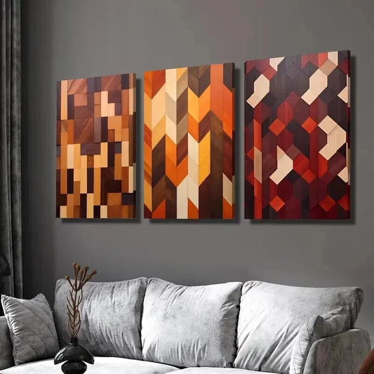 3pcs Geometric Wood Texture Shapes Wall Art Set Canvas Framed 40x60cm - High Quality Print 100% Australian Made Wall Canvas Ready to Hang